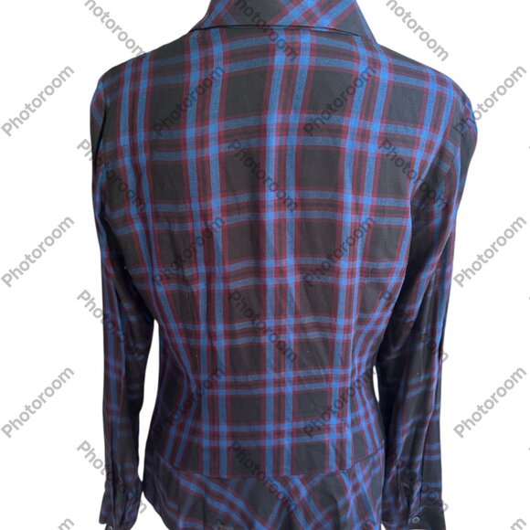 CAbi Plaid Moody Peplum Hem Long Sleeve Button Multicolor Medium - Picture 3 of 6